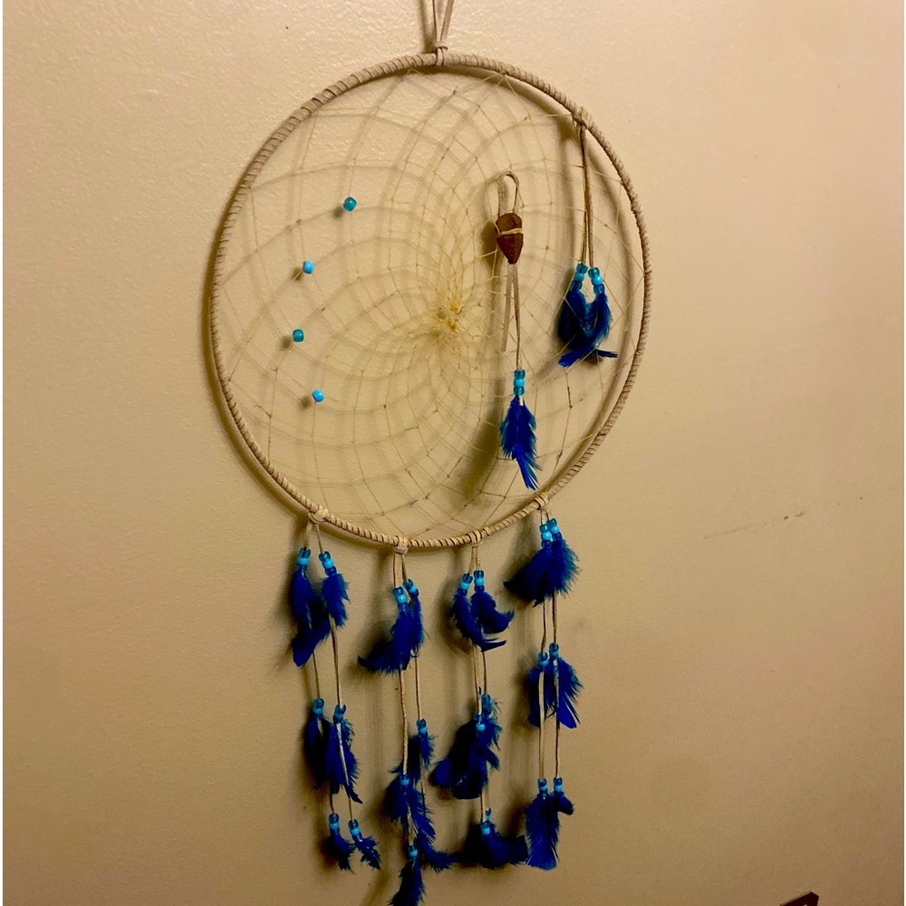 Handcrafted Dream Catcher  Turquoise Feathers & Beads Wall Hanging Decor -14”